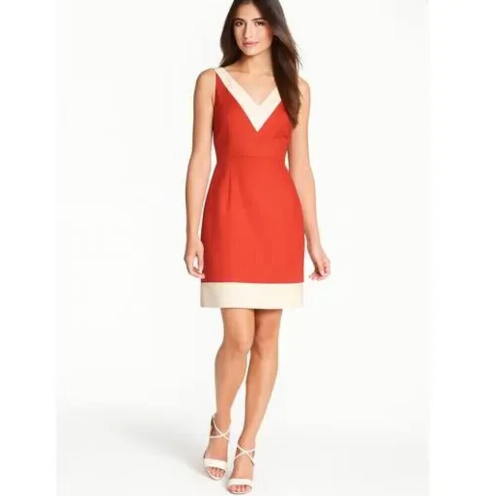 Kate Spade James Mini Dress Sleeveless Linen Blend Woven Sheath Red Cream Size 8
